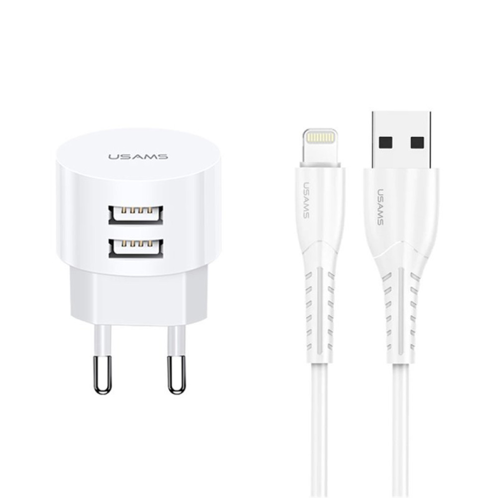 Зарядное устройство Usams XTXLOGT1804, сеть, для USB-устройств, 2.1A, White