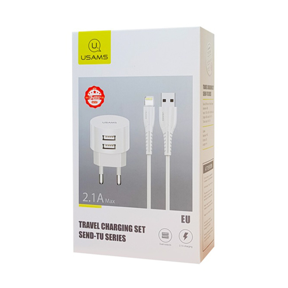 Зарядное устройство Usams XTXLOGT1804, сеть, для USB-устройств, 2.1A, White — 3