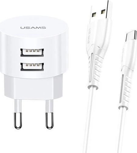 Зарядное устройство Usams XTXLOGT18MC05, сеть, для USB-устройств, 2.1A, White