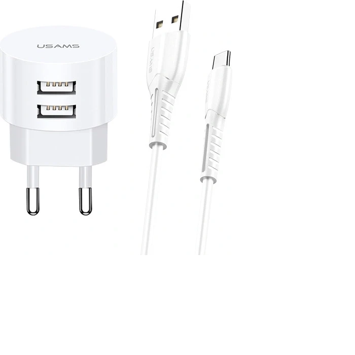 Зарядное устройство Usams XTXLOGT18TC05, сеть, для USB-устройств, 2.1A, White