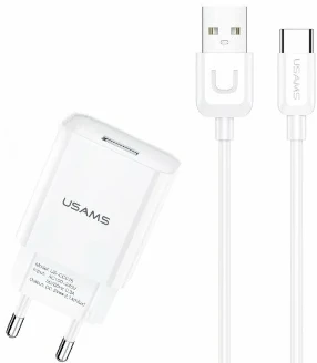 Зарядное устройство Usams для зарядки Type-C устройств, сеть, 2.1A, White