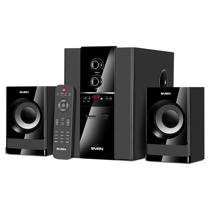 Колонки Sven MS-1821 (2.1), Black, 44Вт (2х12+20) RMS, 40Hz-22kHz, RCA, USB, BT, FM
