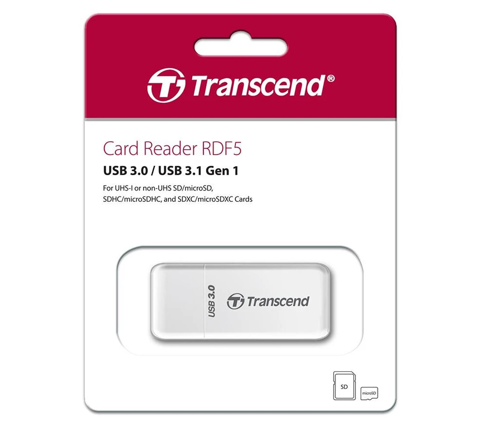 Картридер Transcend TS-RDF5, White, microSD/microSDHC/microSDXC/SD/SDHC/SDXC, UHS-I, USB 3.1 Gen1