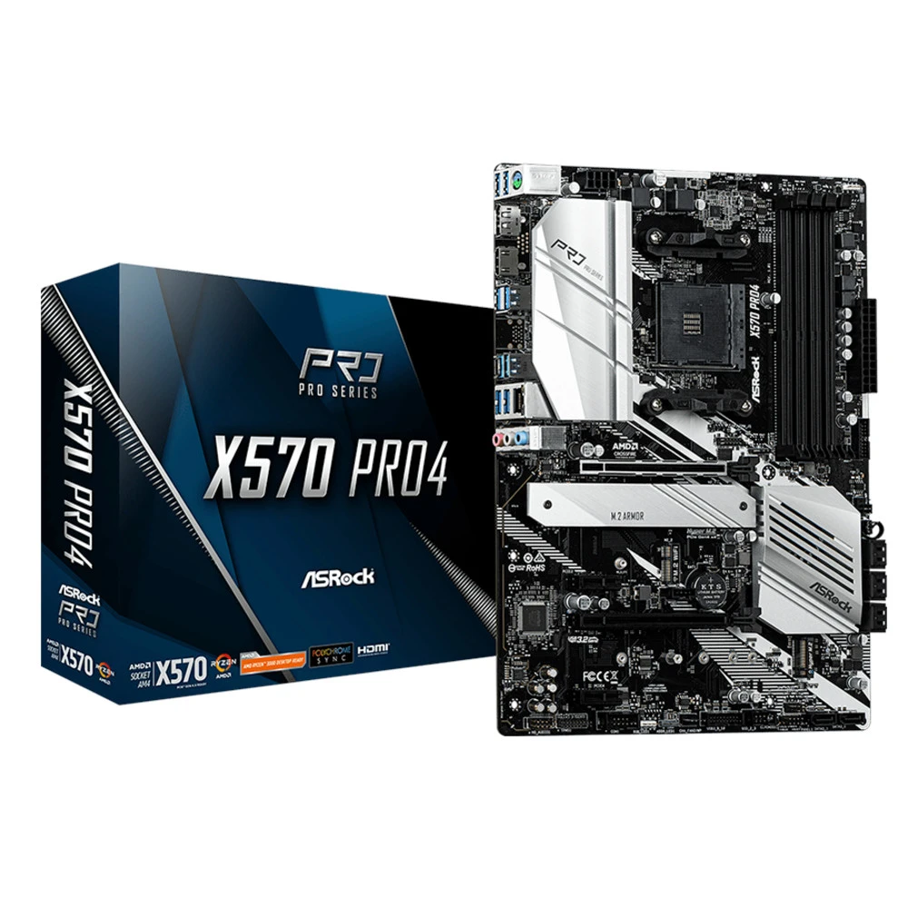 Матплата ASRock X570 Pro4, AM4, ATX, 4DDR-4, 2xPCI-Ex16, 8SATA, 2xM.2, HDMI, DP, 14USB — 5