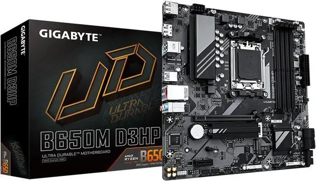 Матплата Gigabyte B650M D3HP REV1.3, AM5, mATX, 4DDR-5, 1xPCI-Ex16, 4SATA, 2xM.2, HDMI, 2xDP, 13USB