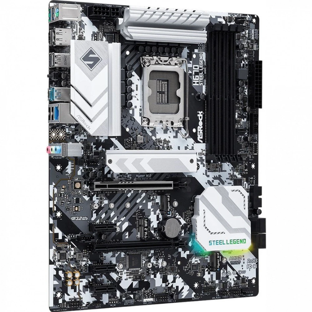 Матплата ASRock H670 Steel Legend, iH670, S1700, ATX, 4DDR-4, 2xPCI-Ex16, 4SATA, 3xM.2,HDMI,DP,15USB