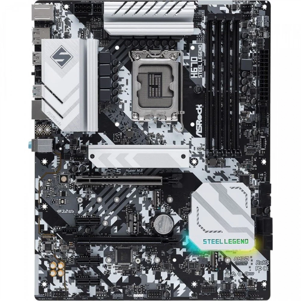 Матплата ASRock H670 Steel Legend, iH670, S1700, ATX, 4DDR-4, 2xPCI-Ex16, 4SATA, 3xM.2,HDMI,DP,15USB — 2