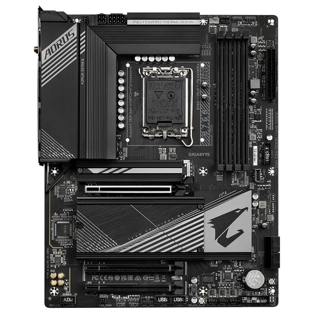 Матплата Gigabyte B760 Aorus Elite AX, iB760, S1700, ATX,4DDR-5,3xPCI-Ex16,4SATA,3xM.2,HDMI,DP,17USB