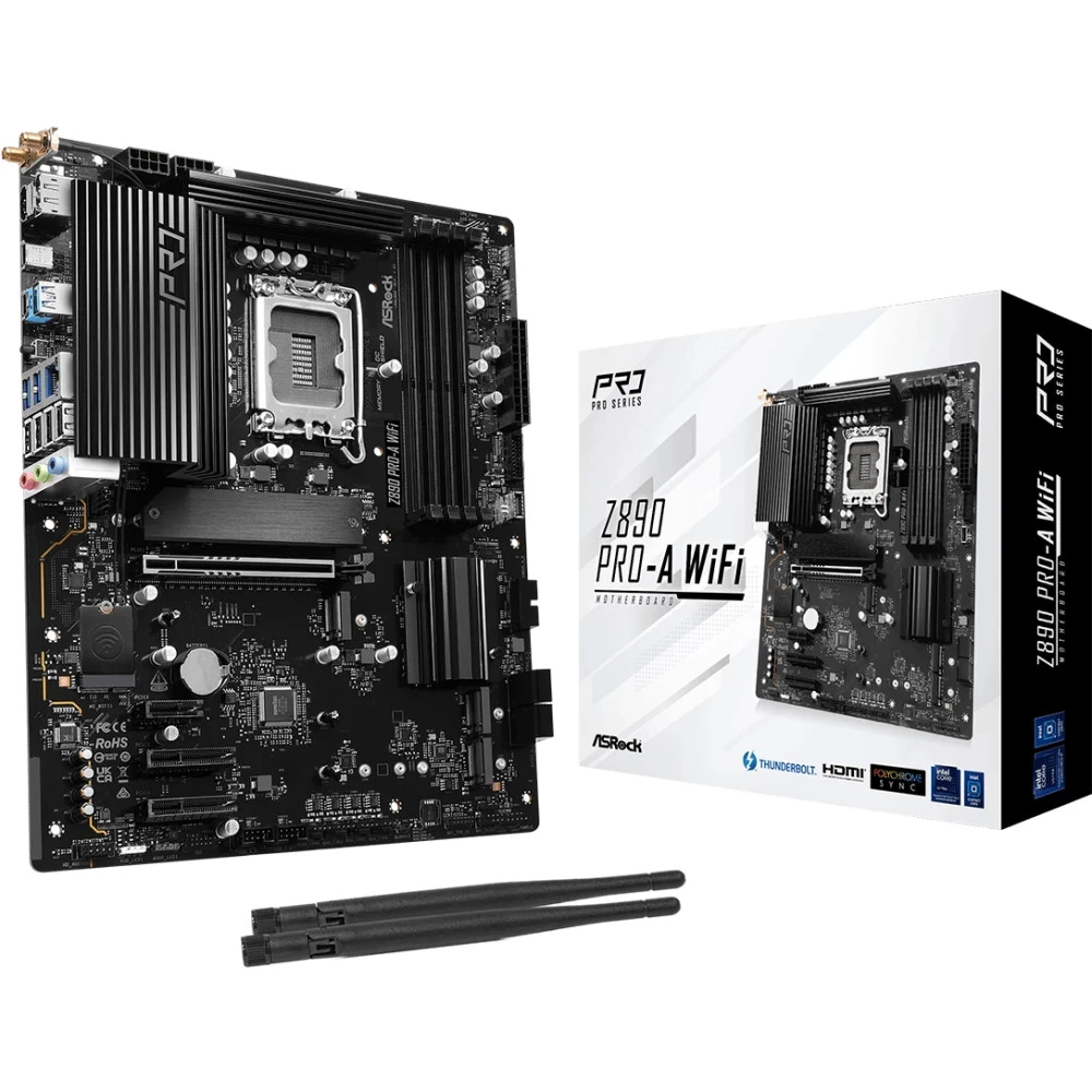 Матплата ASRock Z890 Pro-A WiFi, iZ890, S1851, ATX, 4DDR-5, 1хPCI-Ex16, 4SATA,4xM.2,HDMI,DP,TB,18USB — 5