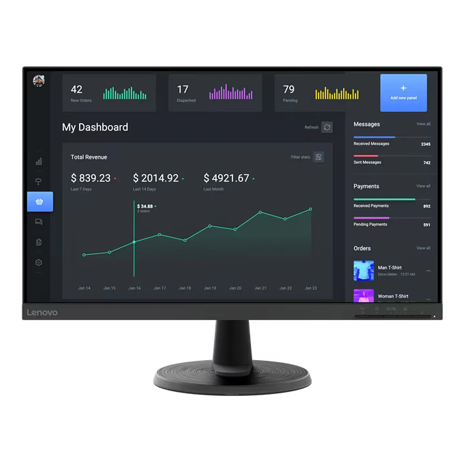 Монитор 23.8" Lenovo D24-40, Black, VA, 1920x1080@75Hz, 250кд/м2, 3000:1, 4ms, VGA, HDMI