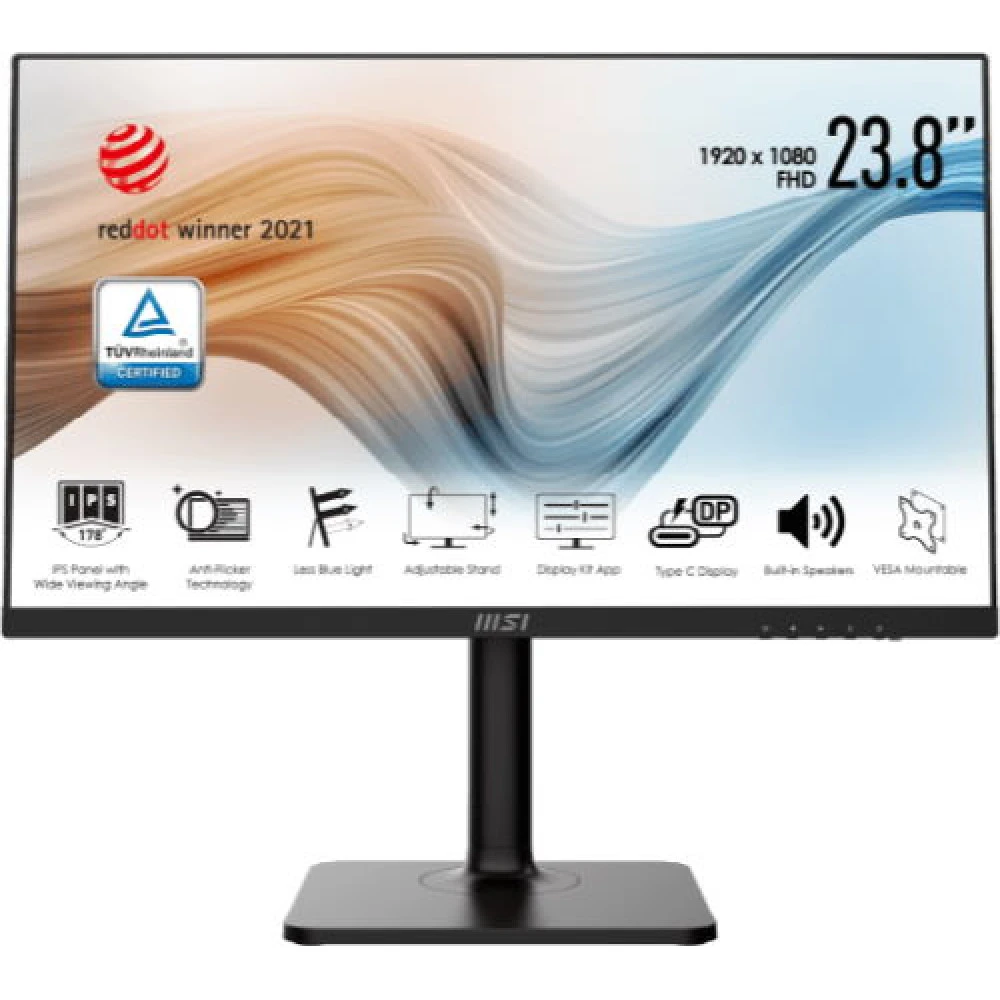 Монитор 23.8" MSI Modern MD241P, Black, IPS, 1920x1080@75Hz, 250кд/м2, 1000:1, 5ms, USB-C, HDMI