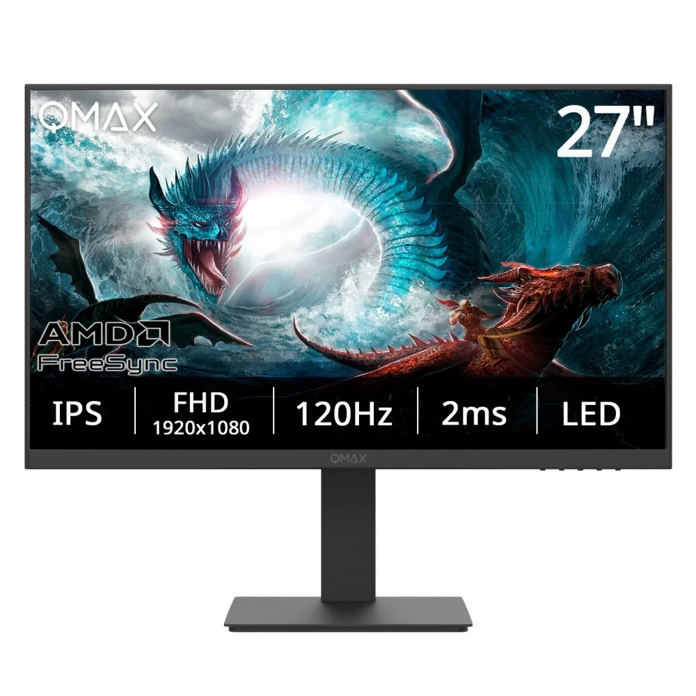 Монитор 27" Qmax 27UM50HDMP, Black, IPS, 1920x1080@120Hz, 300кд/м2, 1000:1, 2ms, VGA, HDMI, DP
