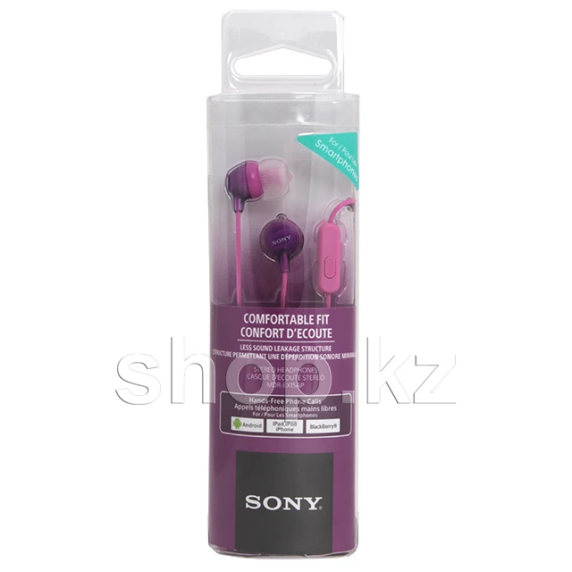 Гарнитура Sony MDR-EX15AP, 8Hz-22kHz, 16 Om, 100dB, mic 20Hz-20kHz, 1.2m, Violet — 4