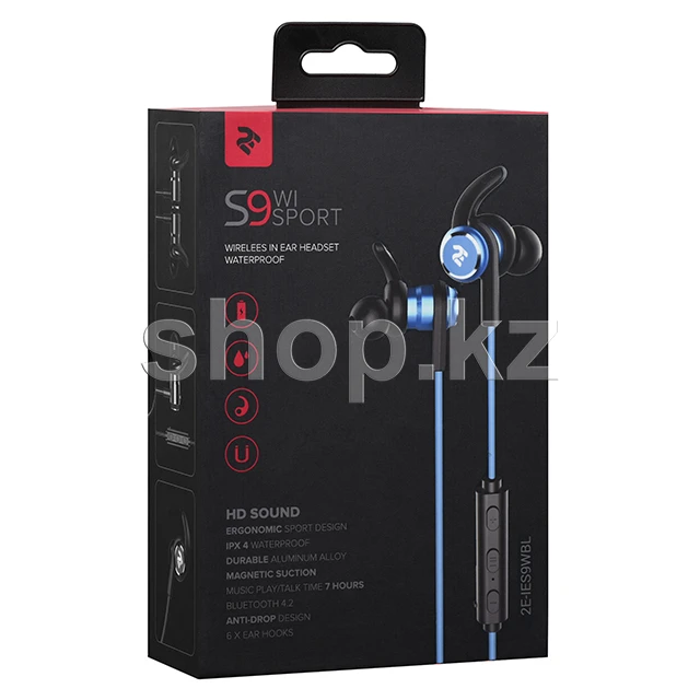 Bluetooth гарнитура 2E S9 Wisport, 20Hz-20kHz, 16Om, 95dB, BT4.2 + EDR, Blue — 5