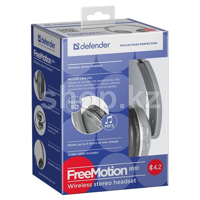 Bluetooth гарнитура Defender FreeMotion B510, 20Hz-20kHz, 100 dB, 10m, MicroSD, FM, BT 4.2, Grey — 5