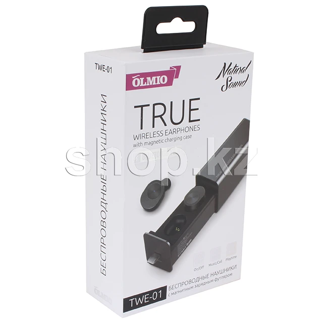 Bluetooth гарнитура Olmio TWE-01, 20Hz-20kHz, 16 Om, BT 5.0, Black — 5
