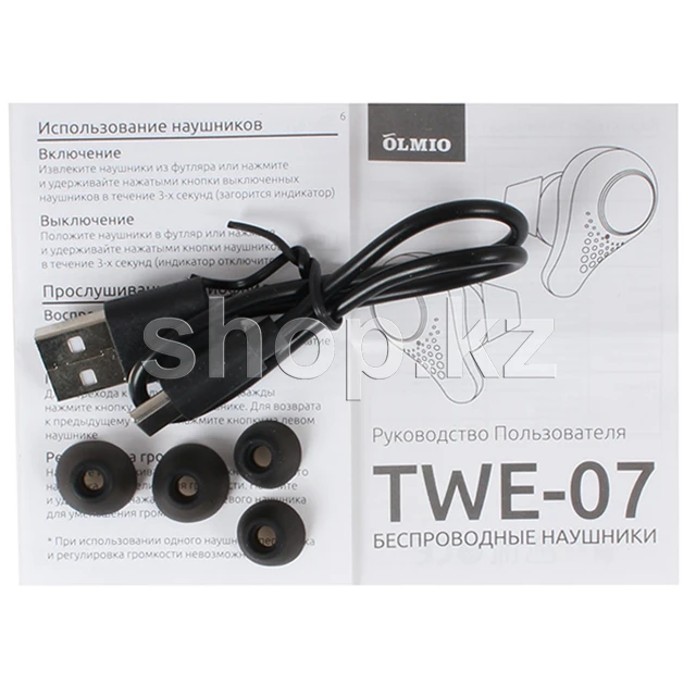 Bluetooth гарнитура Olmio TWE-07, 20Hz-20kHz, BT 5.1, Black — 4