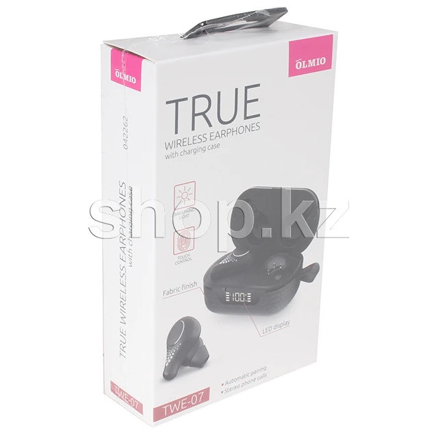 Bluetooth гарнитура Olmio TWE-07, 20Hz-20kHz, BT 5.1, Black — 5