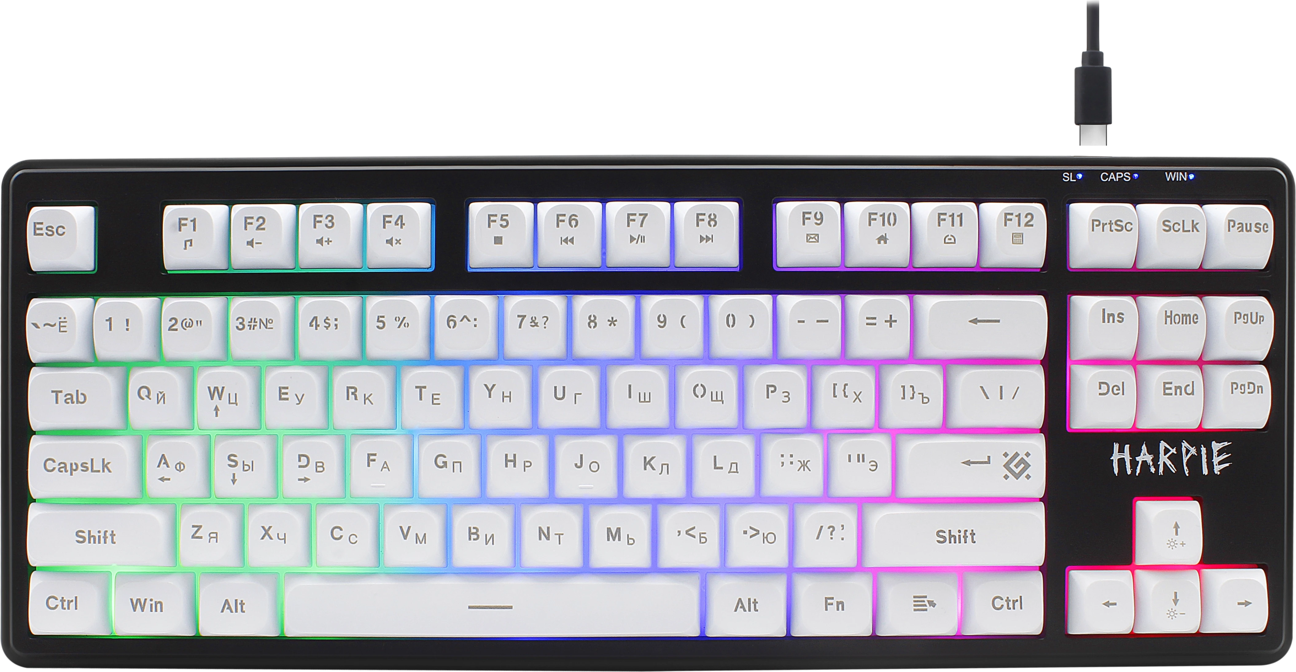 Клавиатура Defender Harpie GK-401, Gaming, RGB, Black-White, USB