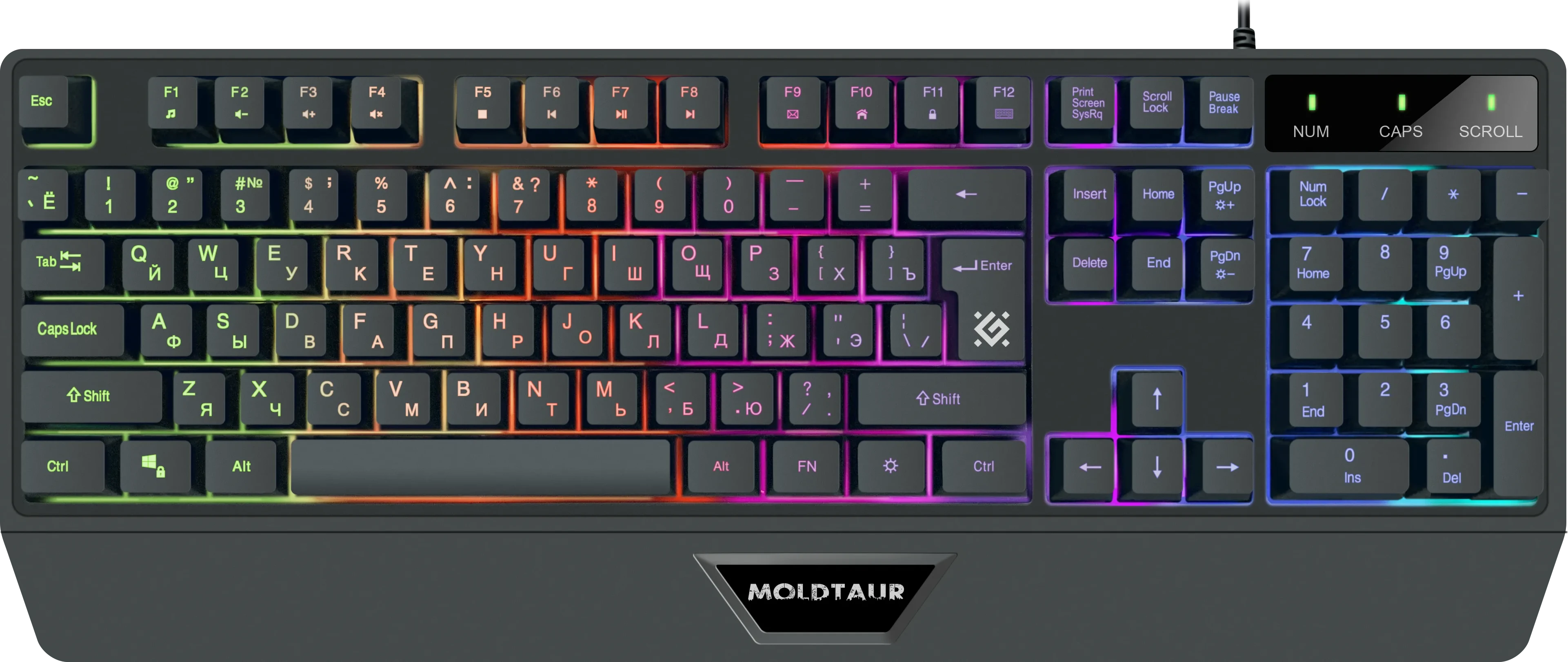 Клавиатура Defender Moldtaur GK-116, Gaming, Multimedia, Wired, RGB, Black, USB