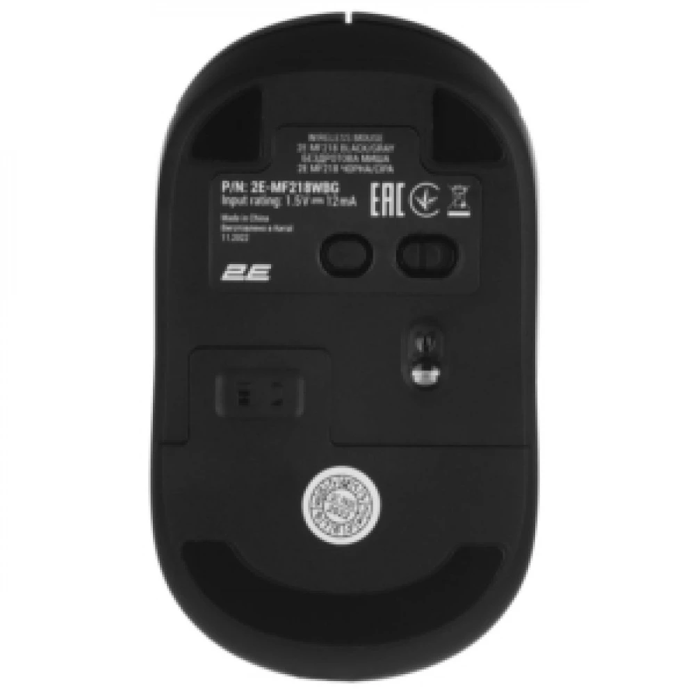Мышь 2E MF218, Black-Gray, Wireless, Optical, 1600dpi, AA, BT, 2.4GHz, USB — 2