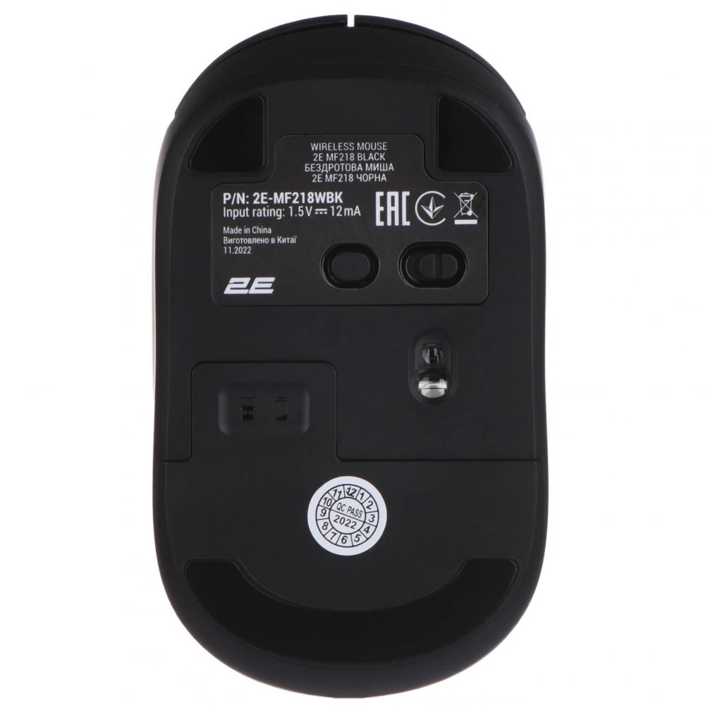 Мышь 2E MF218, Black, Wireless, Optical, 1600dpi, AA, BT, 2.4GHz, USB — 2