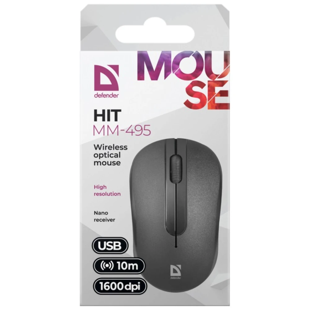 Мышь Defender HIT MM-495, Black, Wireless, Optical, 1600dpi, 2 x AAA, USB — 3