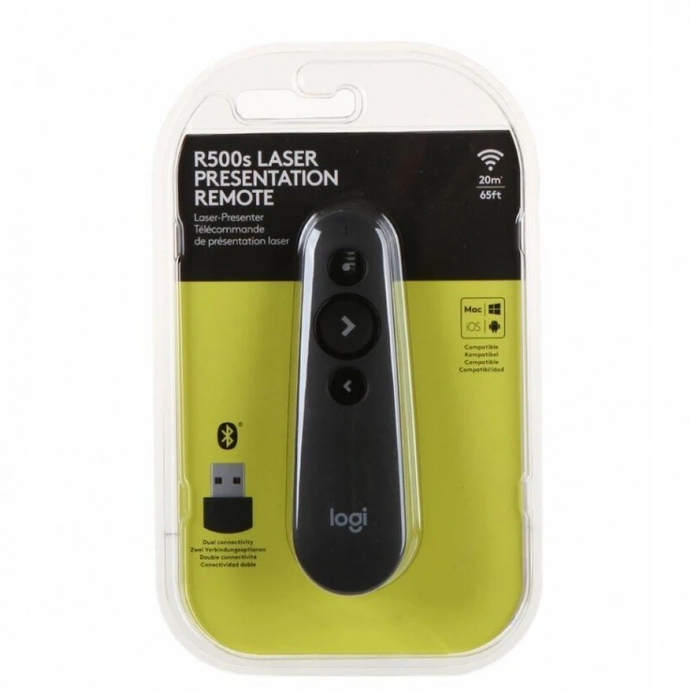 Презентер Logitech R500s, Graphite, Wireless, 3 кнопки, указка, 1 x AAA, USB
