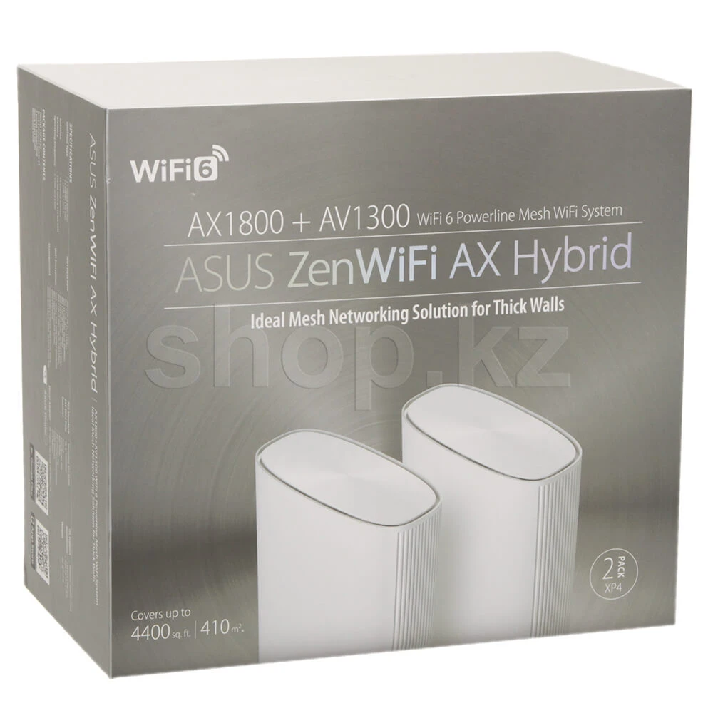 Беспроводная MESH-система Asus ZenWiFi AX Hybrid XP4 (2-PK), 574+1201Мбит/с, 2.4+5GHz, 1xWAN, 2xGLAN — 5