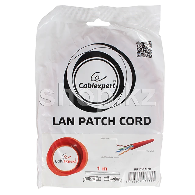 Patch cord RJ-45 5е cat Cablexpert PP12-1M/R, UTP, 1m, Red — 2