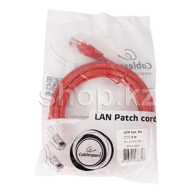Patch cord RJ-45 5е cat Cablexpert PP12-2M/R, UTP, 2m, Red — 2