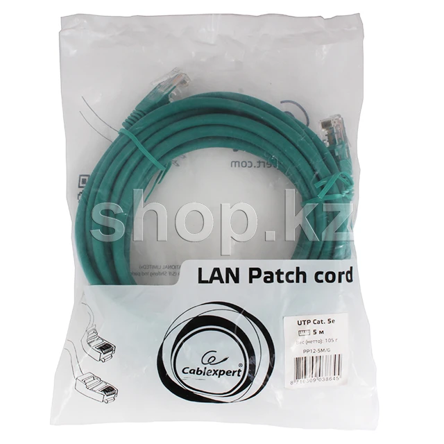 Patch cord RJ-45 5е cat Cablexpert PP12-5M/G, UTP, 5m, Green — 2