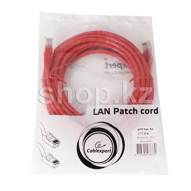 Patch cord RJ-45 5е cat Cablexpert PP12-5M/R, UTP, 5m, Red — 2