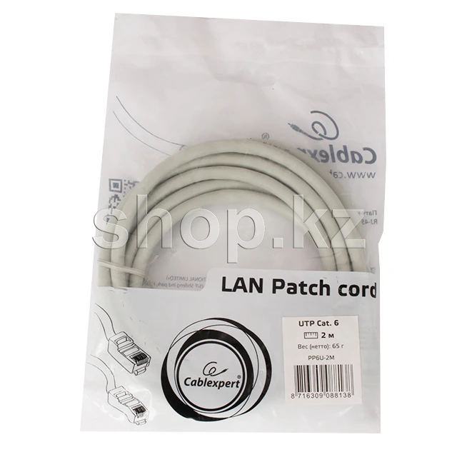 Патч-корд Patch cord RJ-45 6 cat Cablexpert PP6U-2M, UTP, 2m, Grey — 2