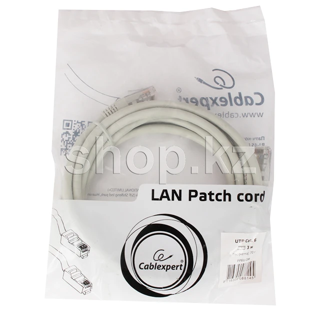 Патч-корд Patch cord RJ-45 6 cat Cablexpert PP6U-3M, UTP, 3m, Grey — 2