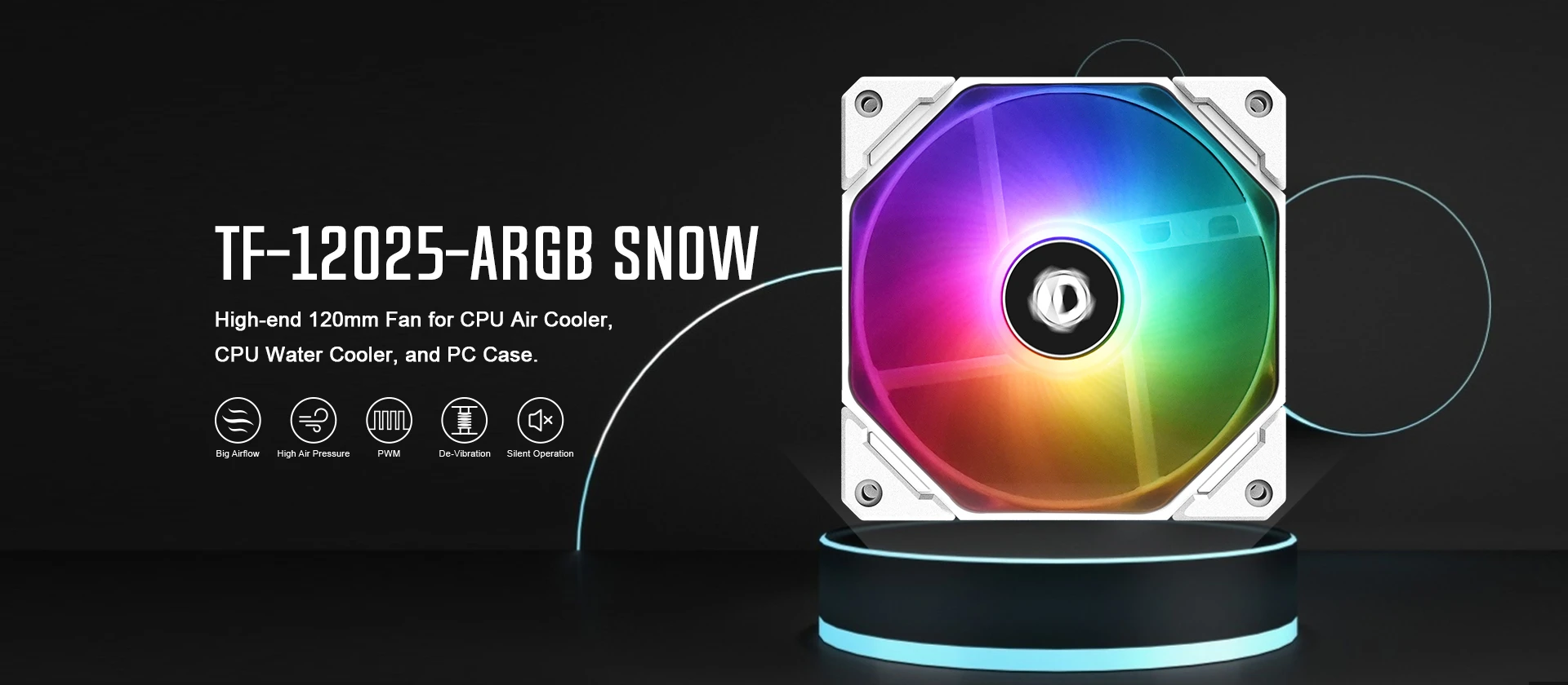 Вентилятор для корпуса ID-Cooling TF-12025-ARGB SNOW, 12cm, 4pin, 500-1500rpm, 68.2CFM, 30.5dB,White