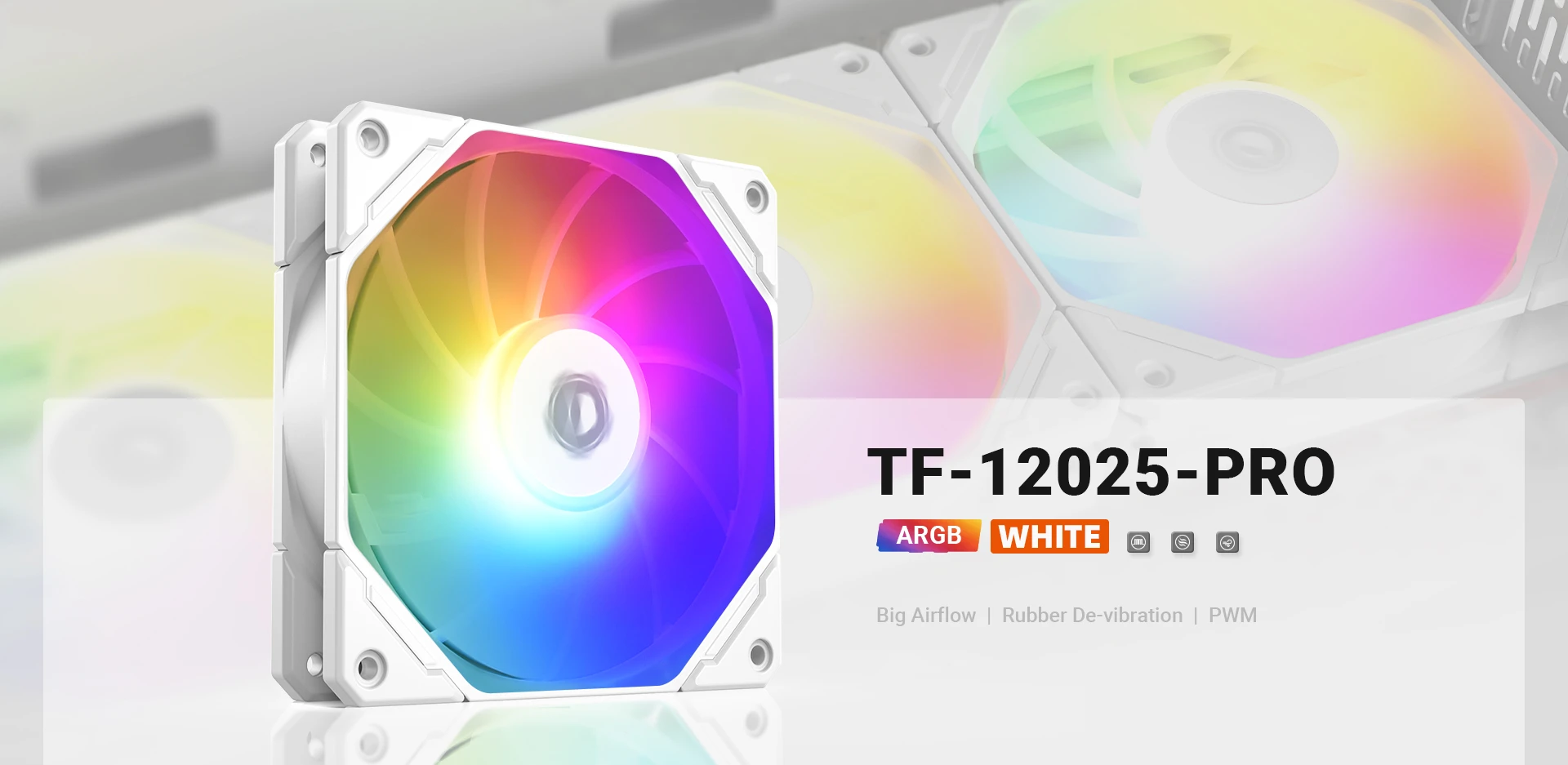 Вентилятор для корпуса ID-Cooling TF-12025-Pro ARGB White, 12сm, 4pin, 500-1800 rpm, 82.5CFM, 35.2dB