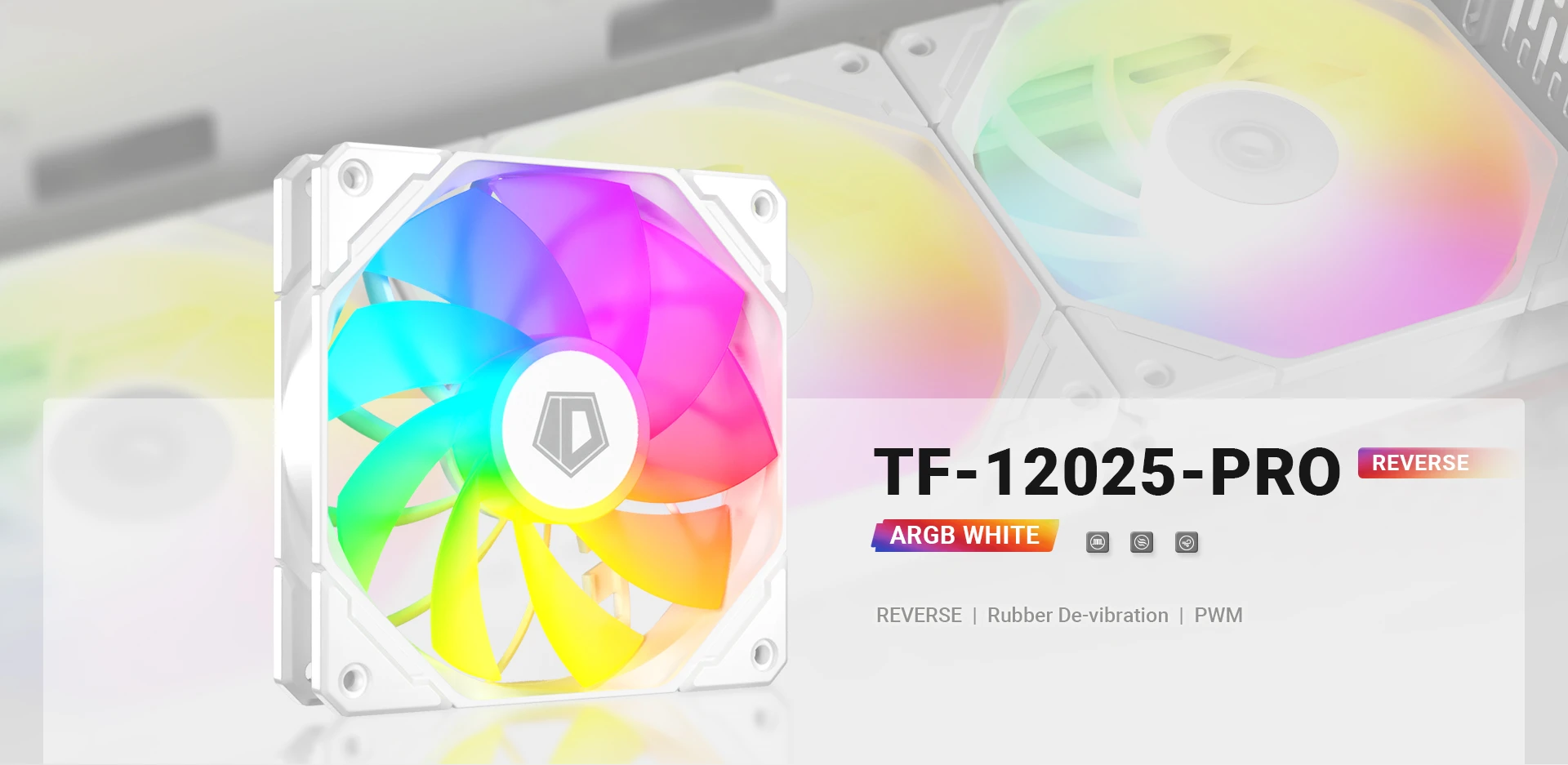 Вентилятор для корпуса ID-Cooling TF-12025-Pro-ARGB Reverse, 12сm,4pin,1800 rpm,82.5CFM,35.2dB,White