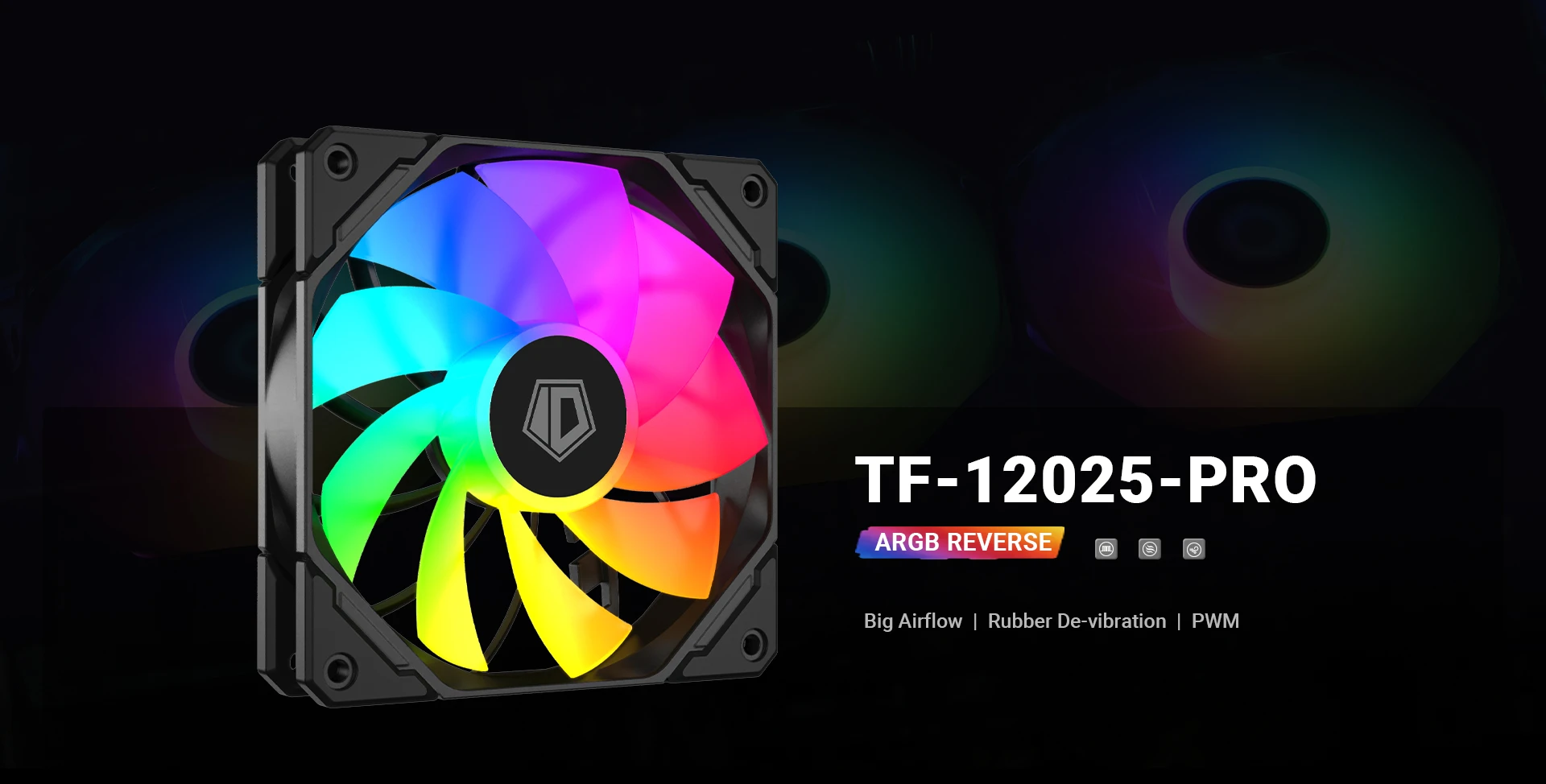 Вентилятор для корпуса ID-Cooling TF-12025-Pro-ARGB Reverse,12сm,3+4pin,500-1800 rpm,82.5CFM,35.2dB