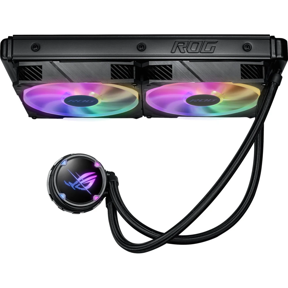 СЖО Asus ROG Strix LC II 280 ARGB, S115X/1366/2011/2066/AM4/TR4, 2x14cm,3+4pin,Al+Cu,2100rpm,35.7dB — 4