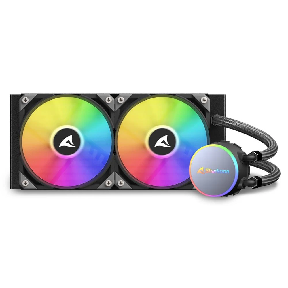 СЖО Sharkoon S70 RGB, S115X/1200/1366/1700/2011/AM4/AM5/TR4, 2x12cm, 4pin, Al-Cu, 600-2000rpm, 35dB — 2