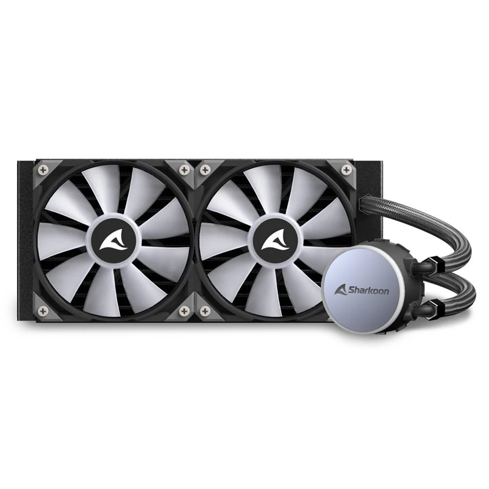 СЖО Sharkoon S70 RGB, S115X/1200/1366/1700/2011/AM4/AM5/TR4, 2x12cm, 4pin, Al-Cu, 600-2000rpm, 35dB — 3