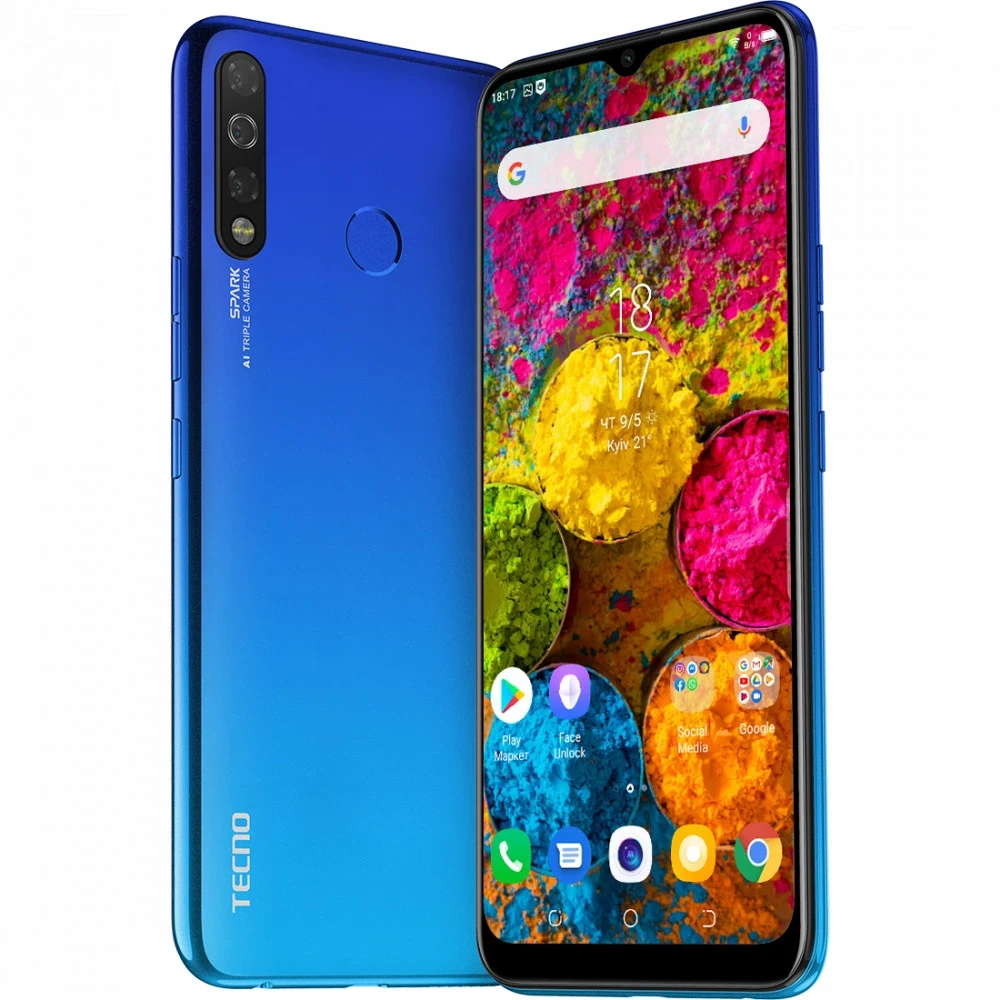 Смартфон Tecno Spark 4, A22 3/32GB, 6.52"IPS, 1600x720, BT5.0, 2xSIM+microSD, Vacation Blue — 2