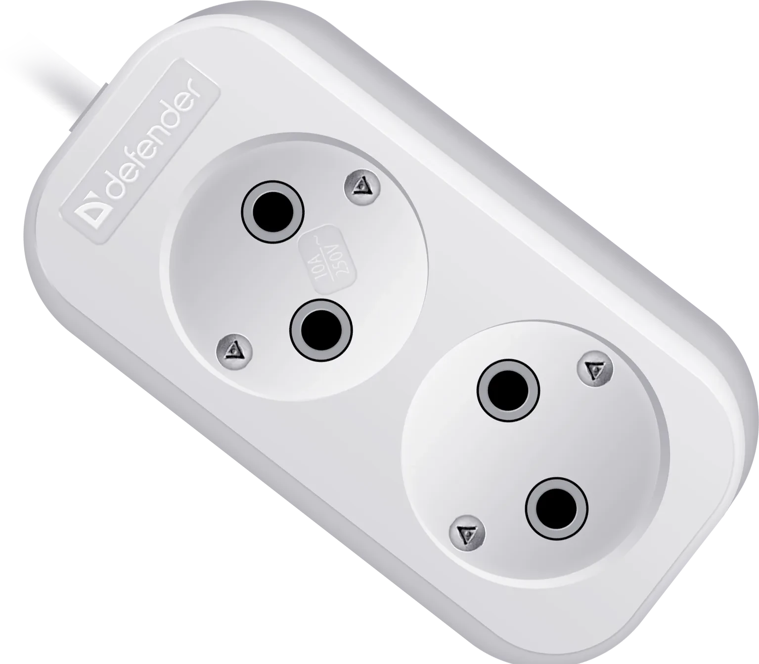 Удлинитель Defender B220, 10A, 2 розетки, 3м, без заземления, White
