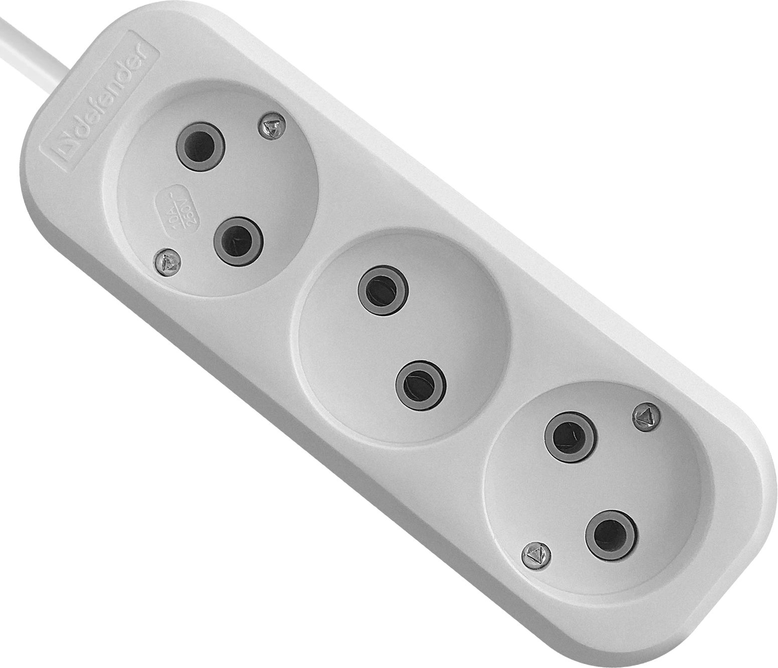 Удлинитель Defender B230, 10A, 3 розетки, 3м, без заземления, White