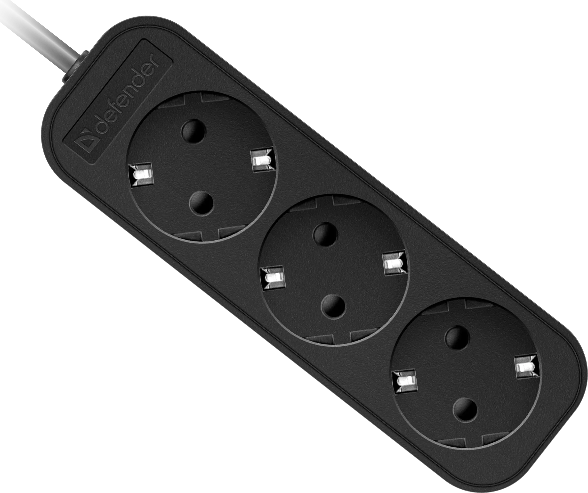 Удлинитель Defender M350, 3 розетки, 5м, заземление, Black