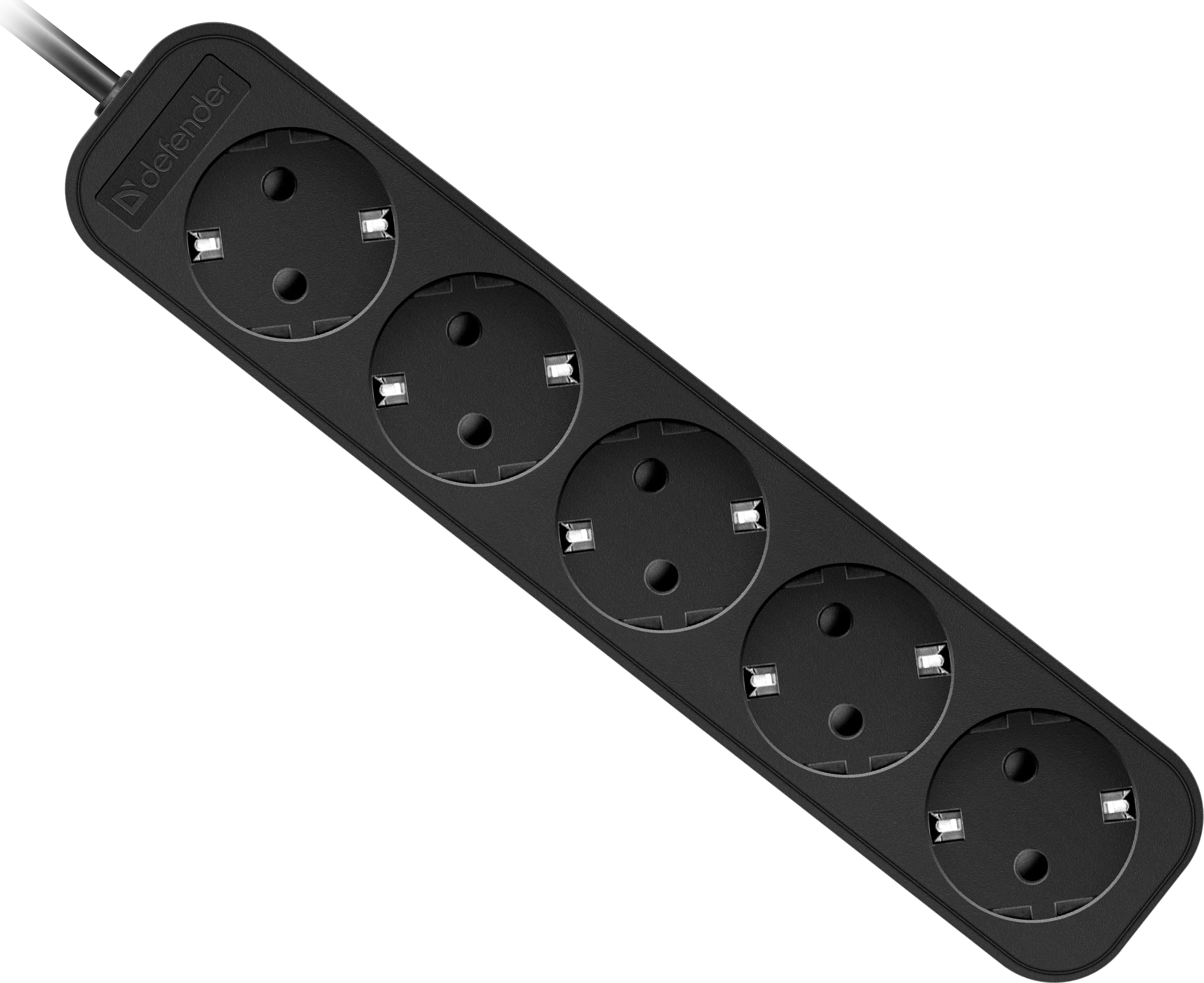 Удлинитель Defender M550, 5 розеток, 5м, заземление, Black