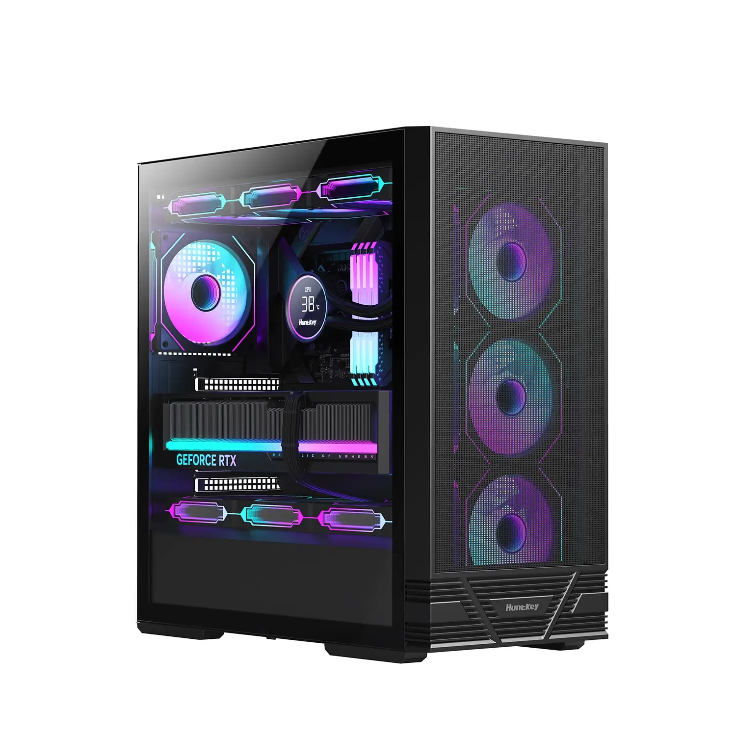 Компьютерный корпус Huntkey GS660C ARGB, Без БП, 1xUSB2.0, 1xUSB3.0, 4xARGB, ATX/mATX/mini ITX,Black