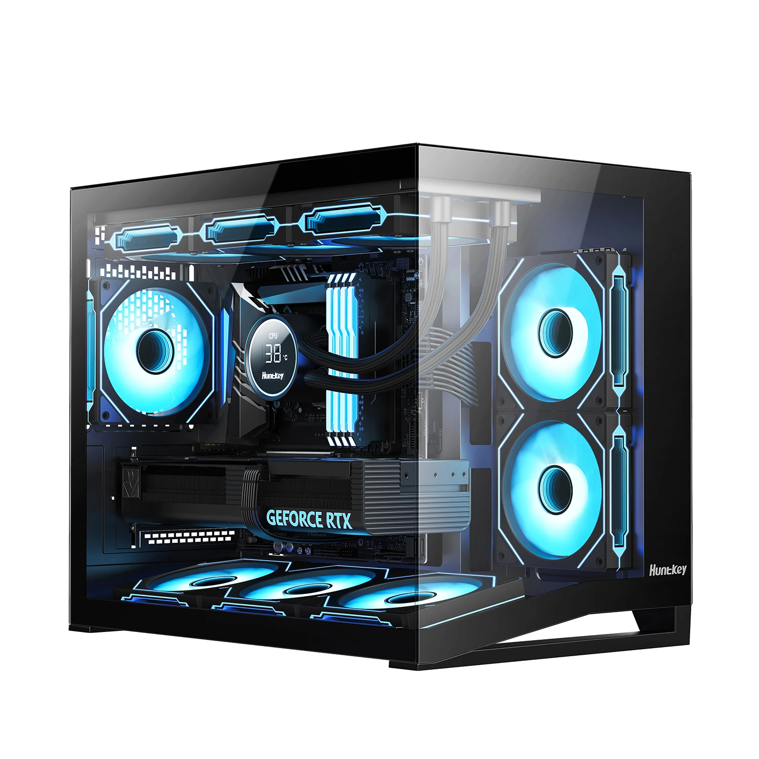 Компьютерный корпус Huntkey S960 V2 StormX, 1xUSB2.0, 1xUSB3.0, HD-Audio, mATX/Mini ITX(BTF), Black
