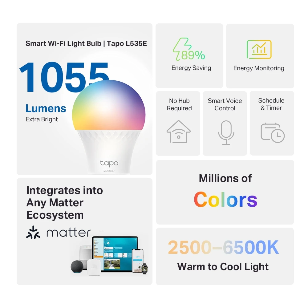 Умная диммируемая Wi-Fi лампа многоцветная Tapo L535E — 2